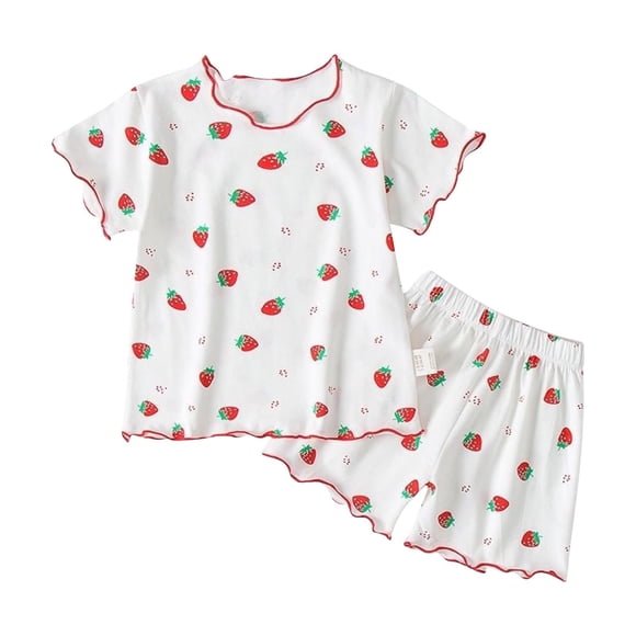 VOAVEKE Girls Pajamas,Girls Summer Outfits,Toddler Outfits for Girls Cute Print Casual Suit Summer Outfits for Little Kids Girls White 3-4 Years