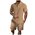 thumbnail image 1 of Birdeem Mens Stand Collar Button Blouse Short Sleeve Elastic Waist Lace-Up Lapel Suit, 1 of 1