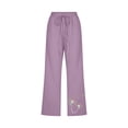 thumbnail image 4 of Simua Linen Capris for Women Elastic Waist Summer Loose Wide Leg Trousers, 4 of 5