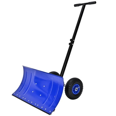29" Wide Heavy Duty Snow Pusher with Wheels, Adjustable Handle & Angled Blade Snow Shovel Hand Plow for Driveway for Effortless Driveway Clearing