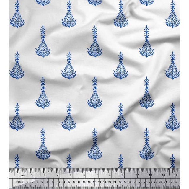 Soimoi Poly Georgette Fabric Leaves & Floral Block Print Fabric by Yard 42 Inch Wide