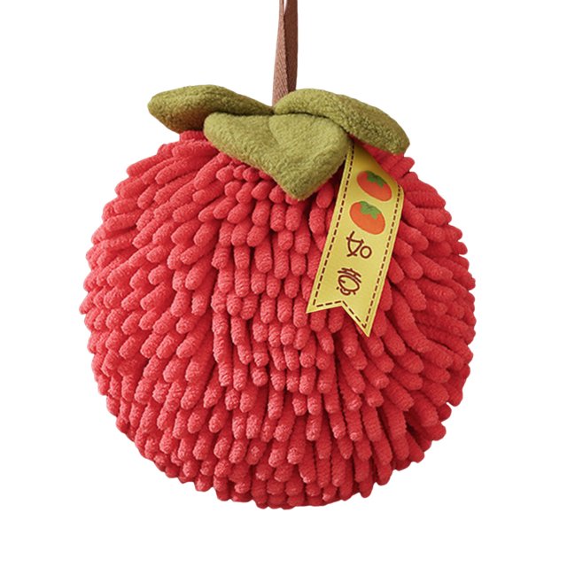 WLOELOEW Fuzzy Ball Hand Towel With Hanging Loop For Kitchen And Bathroom Cute Fruit Design Absorbent Towel Persimmon Polyester Towel B