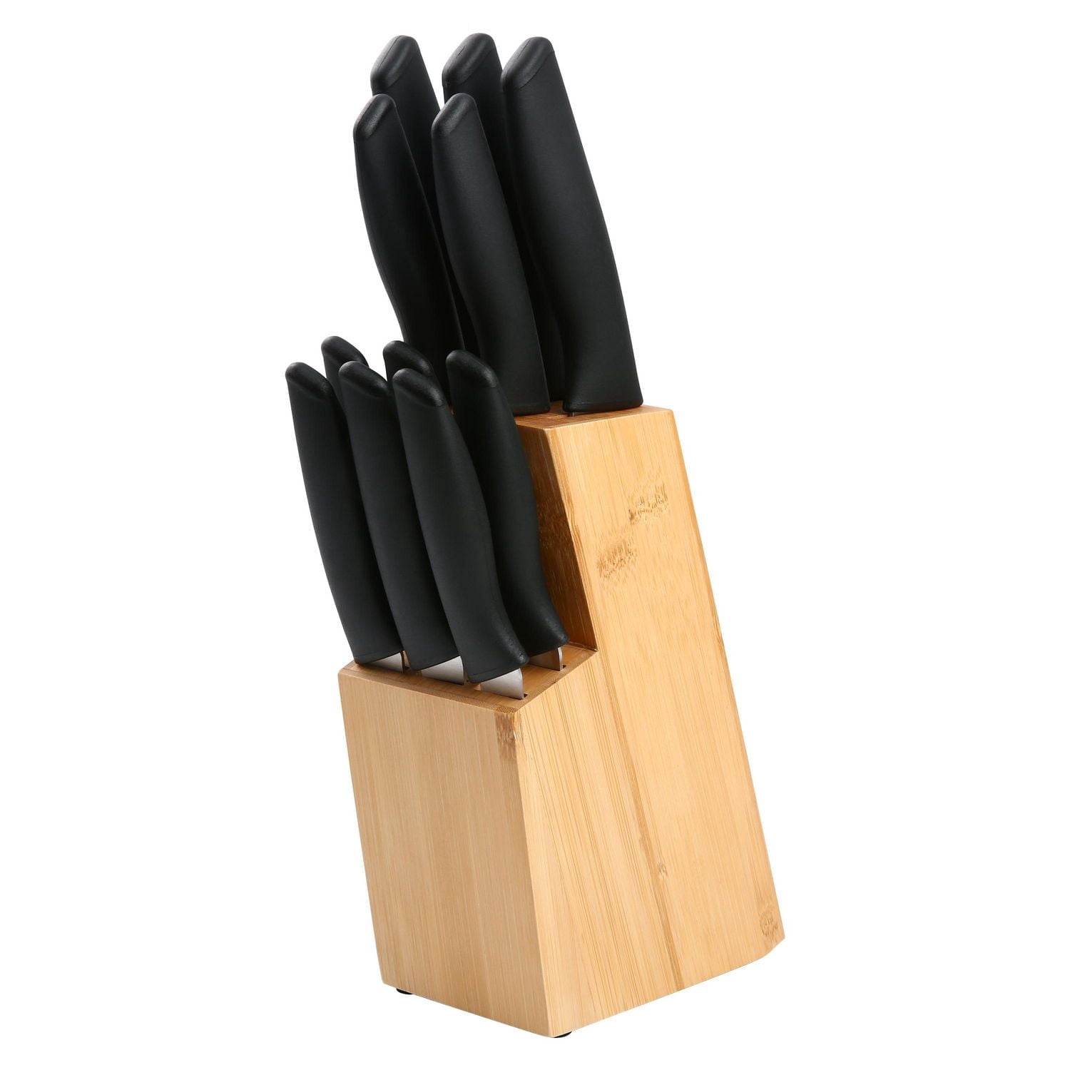 Mainstays 12 Piece Stainless Steel Cutlery Set with Bamboo Storage Block