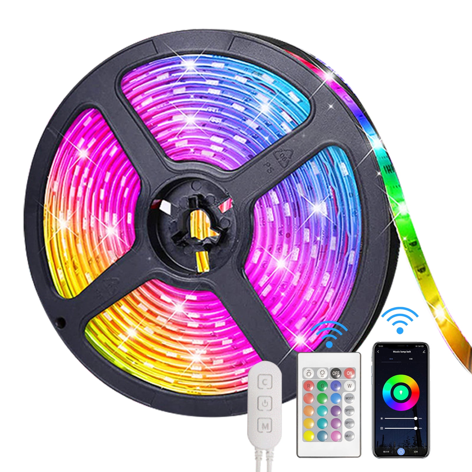 Mistaha 5M 150LEDs Wirelessly Connected RGB Colorful LEDs Strips Light with Controller Supported Wirelessly Connected/