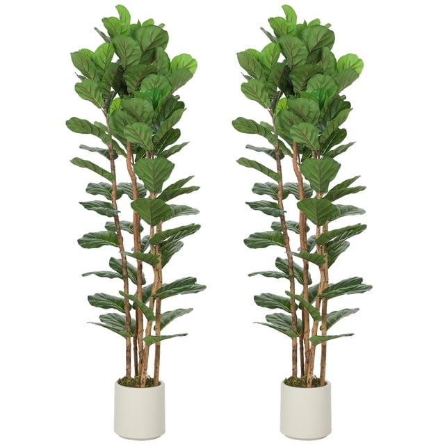 HOMCOM Ensemble de 2 Fausses Feuilles de Figuier, Arbre Factice de 6 Pi pour Déco Intérieure