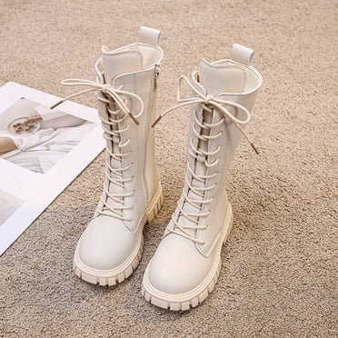 Bmisegm Children Shoes Fashionable Flat Boots Comfortable Soft Sole Leather Children Boots Princess Boots Girls Boots White 3
