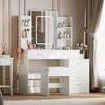 thumbnail image 1 of Makeup Vanity Desk with LED Mirror – 3-Color Lighted Makeup Table with 6 Drawers & 4 Open Shelves, Adjustable Lighting, Stool, and Built-In Charging Station, 1 of 8
