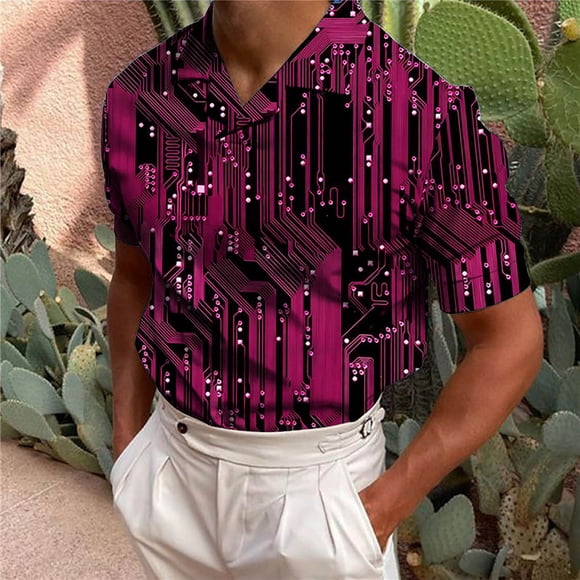 lcziwo Men's Big and Tall Golf Shirts,Button up Polo Shirt for Men Short Sleeve Golf Shirt Summer Casual Printed Slim Fit Polo Tee Shirt 2024,Hot Pink XXXL