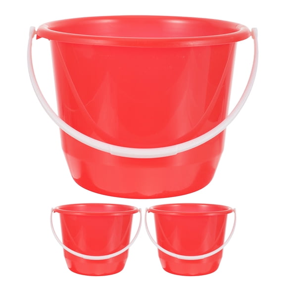MOVTOTOP 3Pcs Durable Construction Red PP Water Bucket for Bath Home Use 12.6X7.5X6.3in