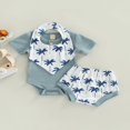 thumbnail image 3 of Infant Baby Boys Girsl 3Pcs Summer Clothes  Ribbed Short Sleeve Romper + Tree Shorts + Snap Triangle Bibs Blue 0-3 Months, 3 of 7