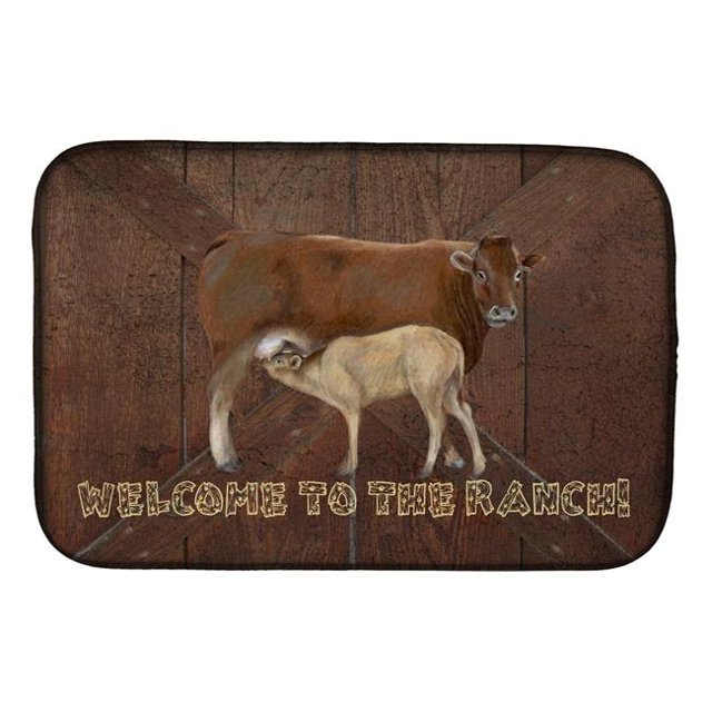 Carolines Treasures SB3084DDM Welcome to the Ranch With the Cow & Baby Dish Drying Mat