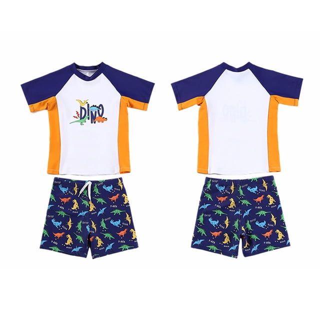 TOOYOU Toddler Boy Swimsuit 2 Piece Swim Set Short Sleeve Swim Shirt Swim Trunks Rash Guard Bathing Suits Child Swimwear For Beach Pool Size 4-5 Years,White