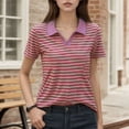 thumbnail image 2 of Fgnfyis T-Shirt à Manches Courtes Rayé pour Femme, Col Rond Décontracté, Haut pour Usage Quotidien Printemps Été Automne, Blouse Confortable avec Design de Col Classique, Hauts pour Femmes Décontractés Rouge TTG, 2 of 8