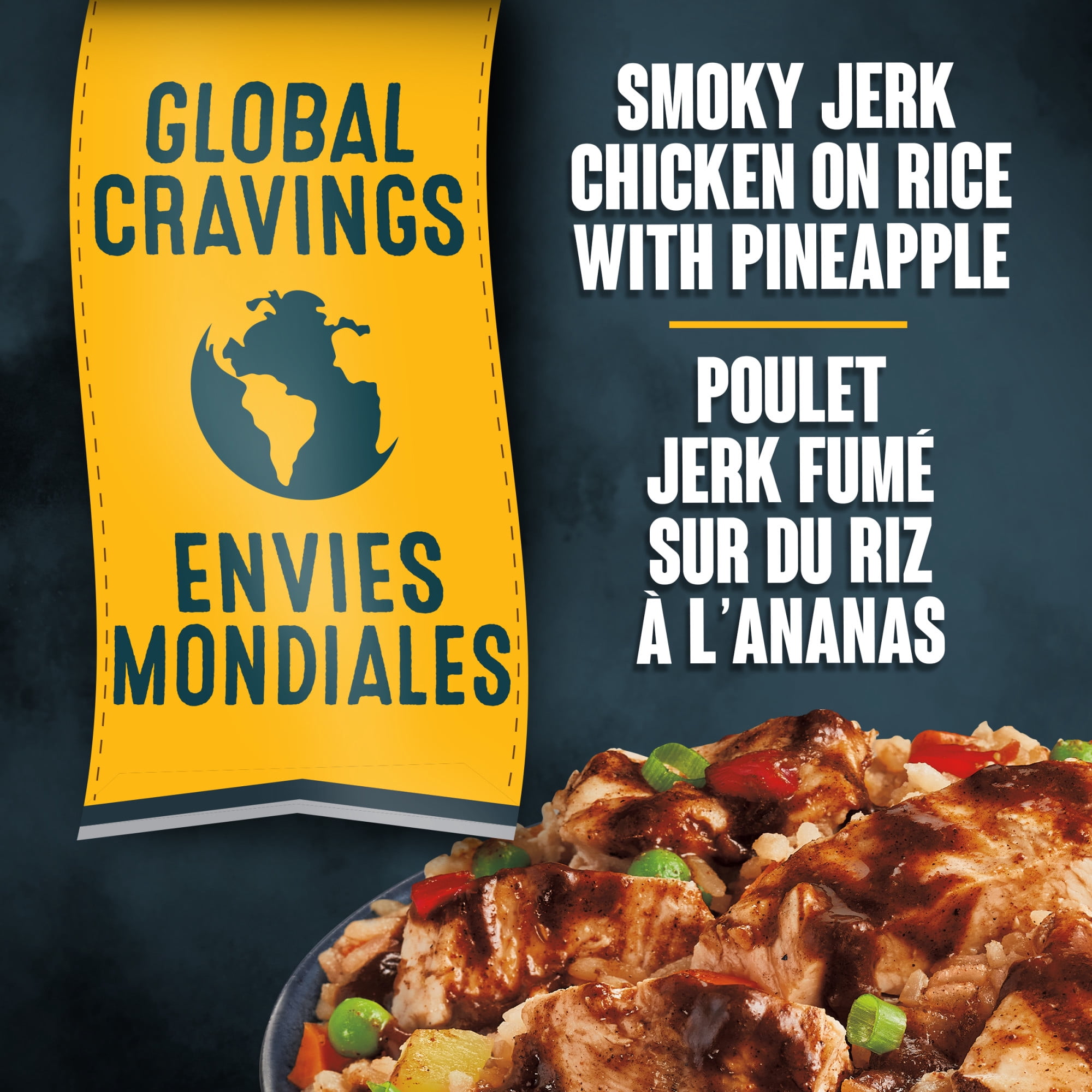 Poulet Fumé À La Jamaïcaine Sur Riz Avec Ananas Surgelé, Boîte Poulet Fumé À La Jamaïcaine Sur Riz Avec Ananas Surgelé, Boîte
