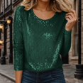 thumbnail image 2 of Haut à Paillettes de Célébration à Manches Longues à Col Rond pour – Chemise Décontractée Prête pour les Fêtes avec T-Shirts Scintillants pour Femmes Vert P, 2 of 5