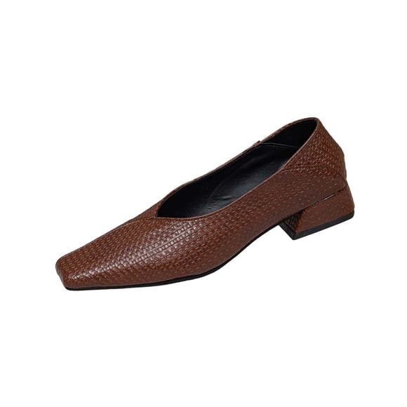 Brown Women'S Loafers Square Toe Closed Back Slip On Soft Sole Flat Low Heel Breathable All Day Wear Casual Shoes For Daily And Casual Occasions Size 38