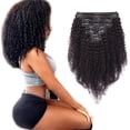 thumbnail image 1 of Extensions de Cheveux Humains à Clip pour Femmes, Afro à Double Trame, Crépus et Bouclés, Tête Complète, 1 of 6