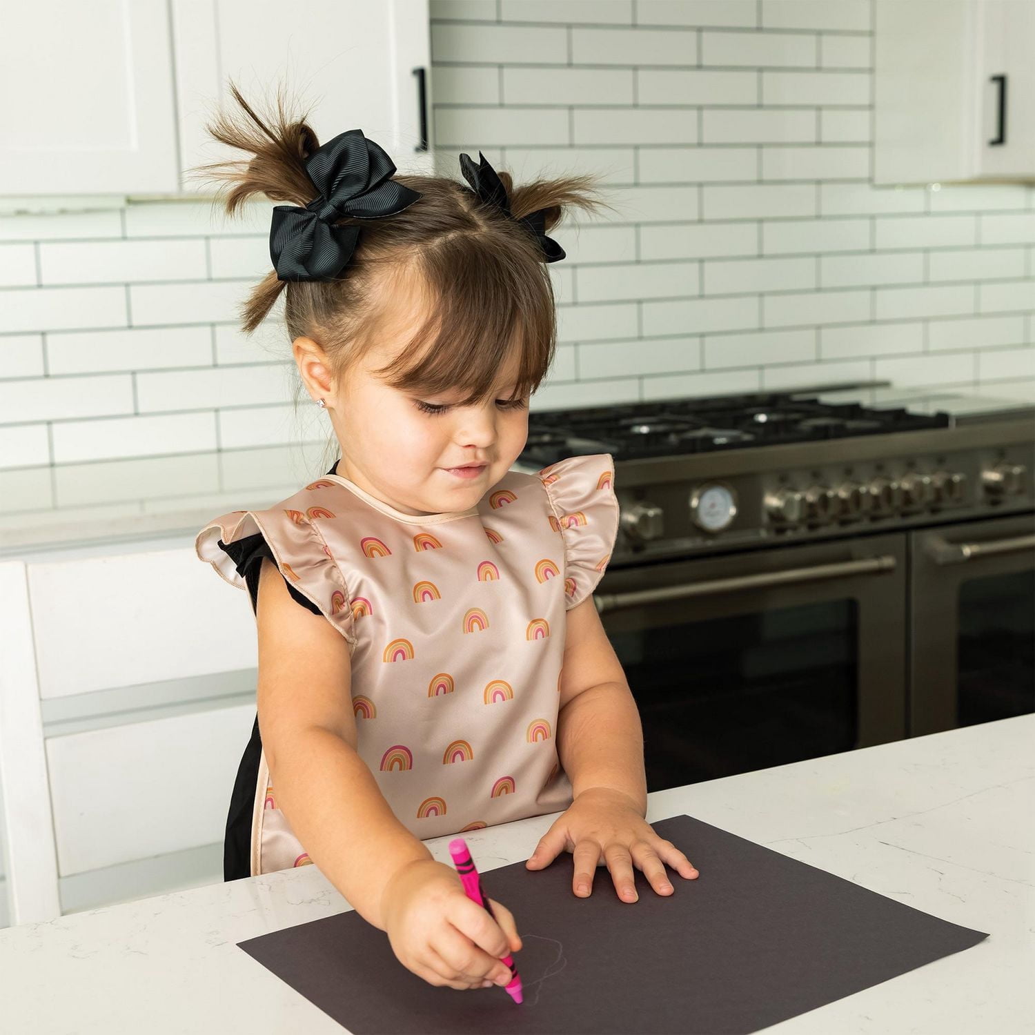 Tiny Twinkle - Baby - Mess-Proof Apron Bib Ruffle - Waterproof - Machine Washable - Boho Rainbow
