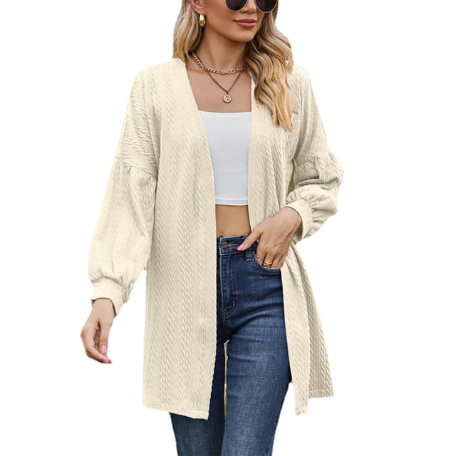 Avamo Ladies Cardigan Open Front Outwear Solid Color Knit Cardigans Lightweight Tunic Tops Work Apricot 2XL