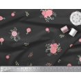 thumbnail image 2 of Soimoi Tissu en Poly Georgette Noir Feuilles & Roses Imprimés Floraux au Mètre 52 Pouces de Large, 2 of 3