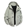thumbnail image 1 of PEONAVET Mens Jacket Men's Solid Color Waterproof Long Sleeved Hooded Workwear With Multiple Pockets Jacket, 1 of 8