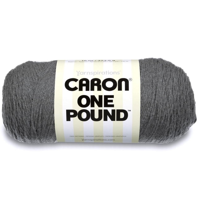 Fil Caron® One Pound™, Acrylique #4 Moyen, 16 Oz/454 g, 812 Verges, Écheveau de Fil Gris Moyen de Poids worsted avec Étiquette Rayée Crème et Blanche et Texte Noir Audacieux, Idéal pour les Accessoires de Tricot et de crochet, les Vêtements et les Projets de Déco Maison.