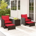 thumbnail image 4 of Costway 5 PCS Patio Rattan Furniture with 2 Wicker Ottomans & Tempered Glass Coffee Table Red, 4 of 10