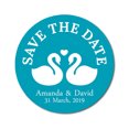 thumbnail image 1 of Darling Souvenir Round 45 Pcs Loving Swans Save The Date Stickers Personalized Bride Groom Names And Date Envelope Seals - Turquoise, 1 of 4