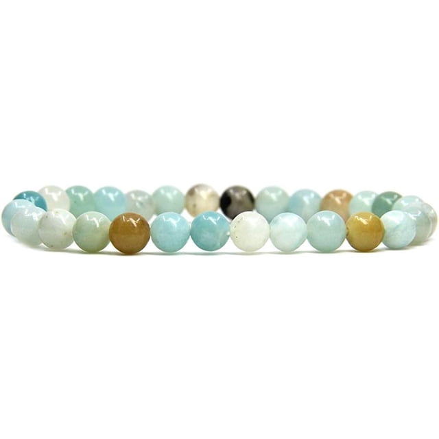 Bracelet Extensible Unisexe en Perles Rondes de 6 mm en Pierre Précieuse d'Amazonite Multicolore Naturelle 7 Pouces