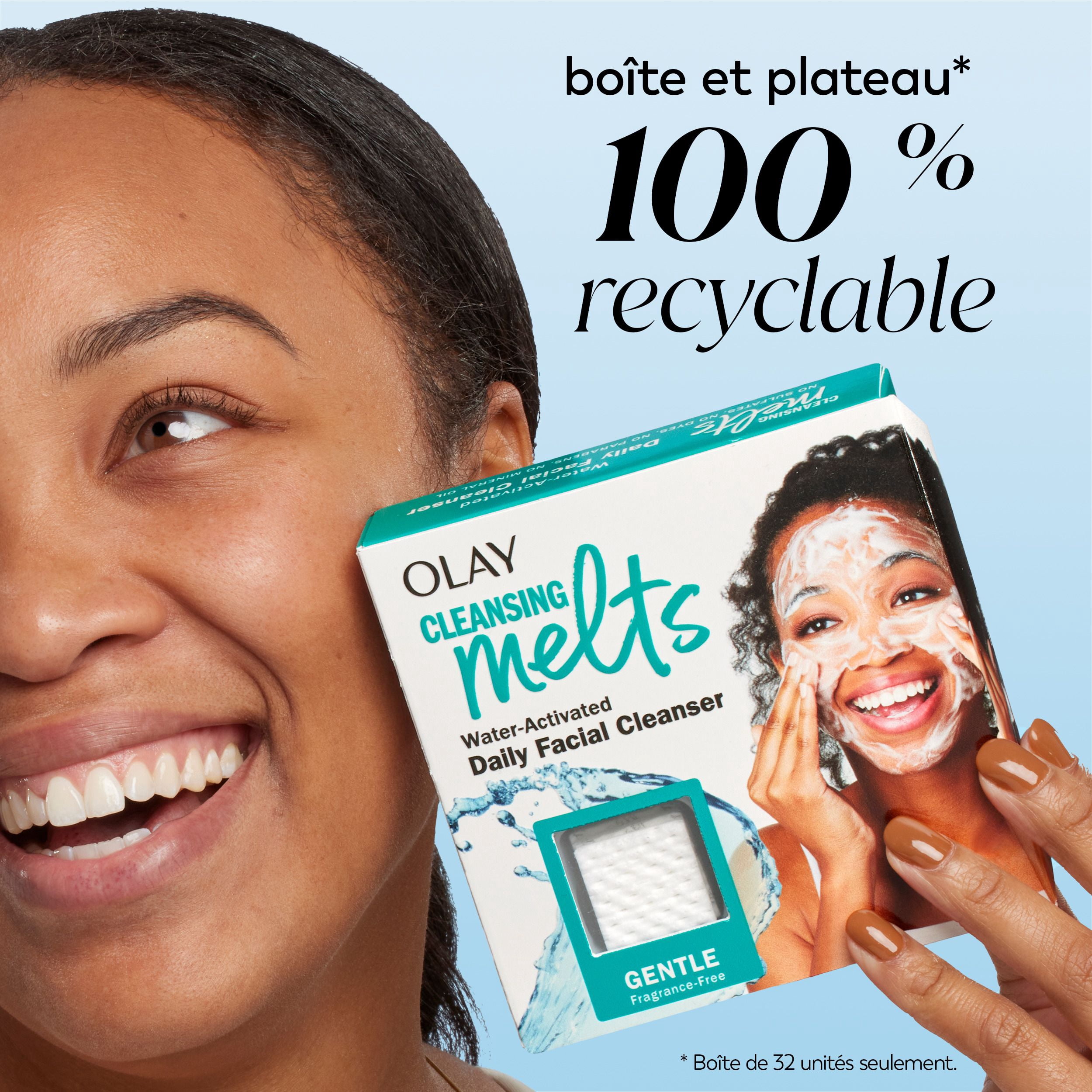 Nettoyant Pour Le Visage Olay, Nettoyant Fondant + Nettoyant Doux Pour Le Visage, Activé Par L’Eau, Nettoie, Tonifie Et Rafraîchit La Peau, Sans Parfum, Peau Sensible, 32 Unités