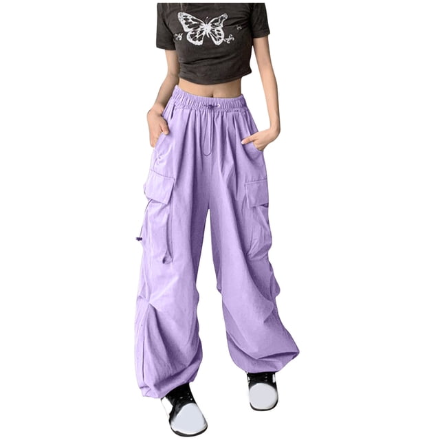 RKSTN Womens Pants Ladies' Solid Color High Waist Wide Leg Casual Drawstring Work Pants Loose Fitting Long Pants