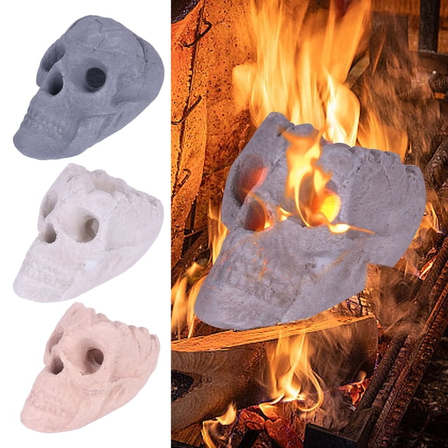 Ceramic Human Skull Campfire Log Reusable Fireproof Campfire Pit Skull Gas Log for Bonfire Fireplace Halloween Decor