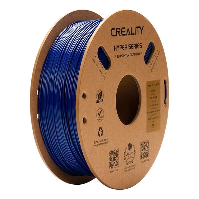 Creality Hyper Series PETG Filament d'Impression 3D 1 kg Bleu, Bobine de Filament Bleu Enroulée sur une Bobine de Carton Recyclé Brun avec Détails Techniques Imprimés et logos de certification, Conçue pour une Vitesse d'Impression Rapide, Haute Robustesse, Résistance aux Impacts, Imperméable et Résistance Chimique, Convient aux Projets Durables d'Impression 3D et de Prototypage.