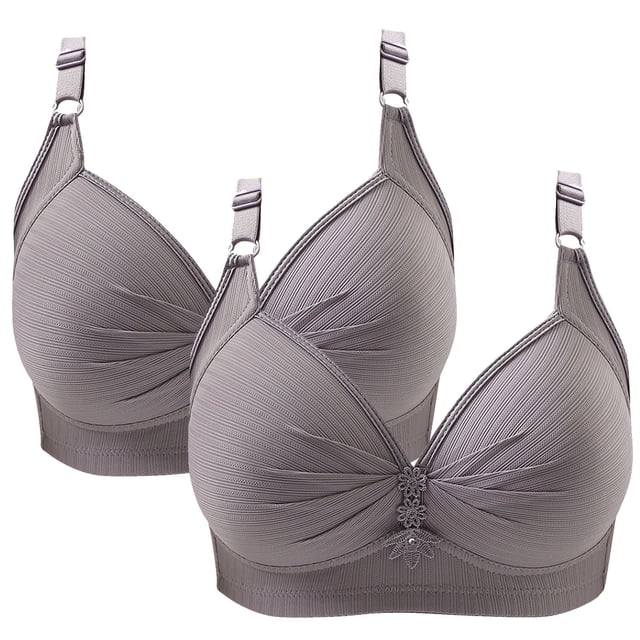 Birdeem 2Pcs Womans Printing Gathered Together Large Size Daily Bra Underwear No Rims