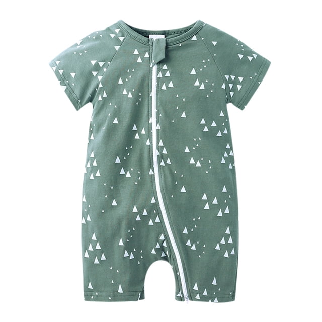 MIASHUI Toddler Summer Clothes Unisex Baby Boy Girl Rompers Short Sleeve Two Way Zipper Jumpsuits,Green,6-12 Months