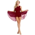 thumbnail image 1 of RUNQHUI Robe de Danse en Chiffon pour Femmes, Superposition de Justaucorps, Robe Courte, Danse Lyrique, Rouge Vin 3TG, 1 of 7