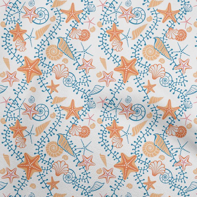 oneOone Georgette Viscose Orange Fabric Beach Starfish &Shell Sewing Material Print Fabric By The Yard 42 Inch Wide