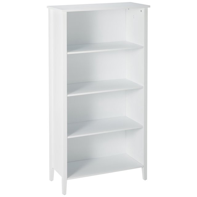 Kings Brand Furniture White Finish Wood 4-Shelf Bookcase