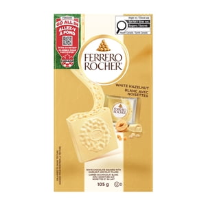 FERRERO ROCHER, 10 Enveloppés individuellement, carrés de chocolat blanc noisettes premium