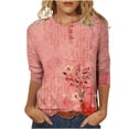 thumbnail image 1 of KIHOUT Chemises de Printemps pour Femmes T-shirt Ample Imprimé pour Dames Blouse à Manches 3/4 Col Rond Hauts Décontractés, 1 of 5