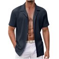 thumbnail image 1 of EOYWHK Mens Cotton Linen Shirts Short Sleeve Summer Ribbed Knit Button Down Cardigan Solid Color Collared Lapel Office Blouse Workwear Beachwear, 1 of 5