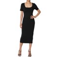 thumbnail image 1 of TheMogan Robe Midi Moulante Crayon en Coton Extensible à Manches Courtes et Encolure Carrée pour Femmes P-TG, 1 of 6
