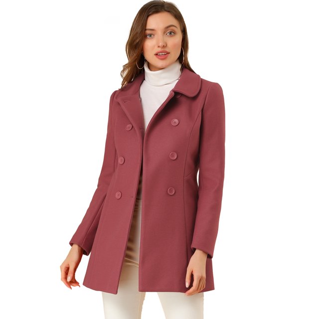 INSPIRE CHIC Manteau Mi-Long à Double Boutonnage pour Femme à Col Rabattu