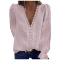 thumbnail image 2 of Chemisier Uni pour Femmes, Chemise en Chiffon à Col en V, Dentelle Brodée, Manches Longues, 2 of 5