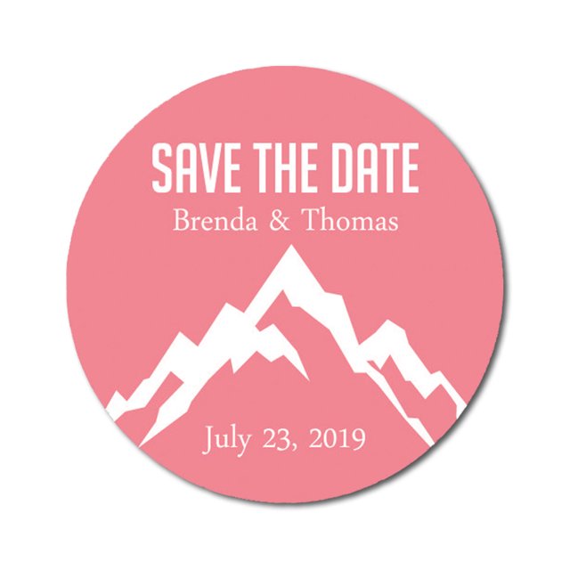 Darling Souvenir Round 45 Pcs Snowy Mountain Save The Date Stickers Personalized Bride Groom Names And Date Envelope Seals- Peach & White