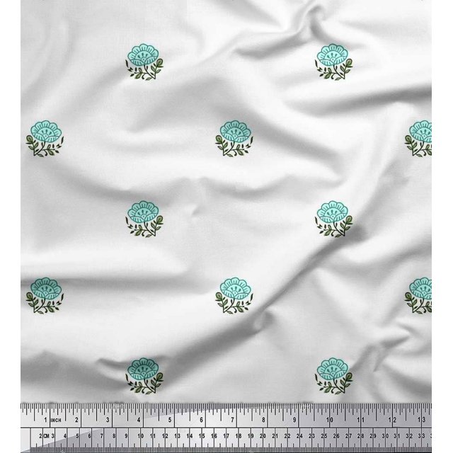 Soimoi Moss Georgette Fabric Leaves & Floral Block Print Sewing Fabric Yard 42 Inch Wide