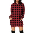 thumbnail image 3 of Bellella Robe Chandail en Molleton Femme Midi Longue à Capuche à Carreaux Manches Décontractées Automne Rouge TG, 3 of 6