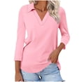 thumbnail image 1 of Hot6sl Économies d'Été Liquidation Blouse & Chemise à Manches Courtes Col Rabattu, T-shirt Assorti pour Femmes Col en V Col Rabattu Manches 3/4, Haut en polyester pour Femmes/Rose, P, 1 of 7