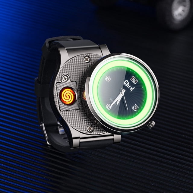 Boovnll Electronic Rechargeable Lighter Watch, Type-C Rechargeable Lighter Outdoor Windproof Tungsten Lighter Watch