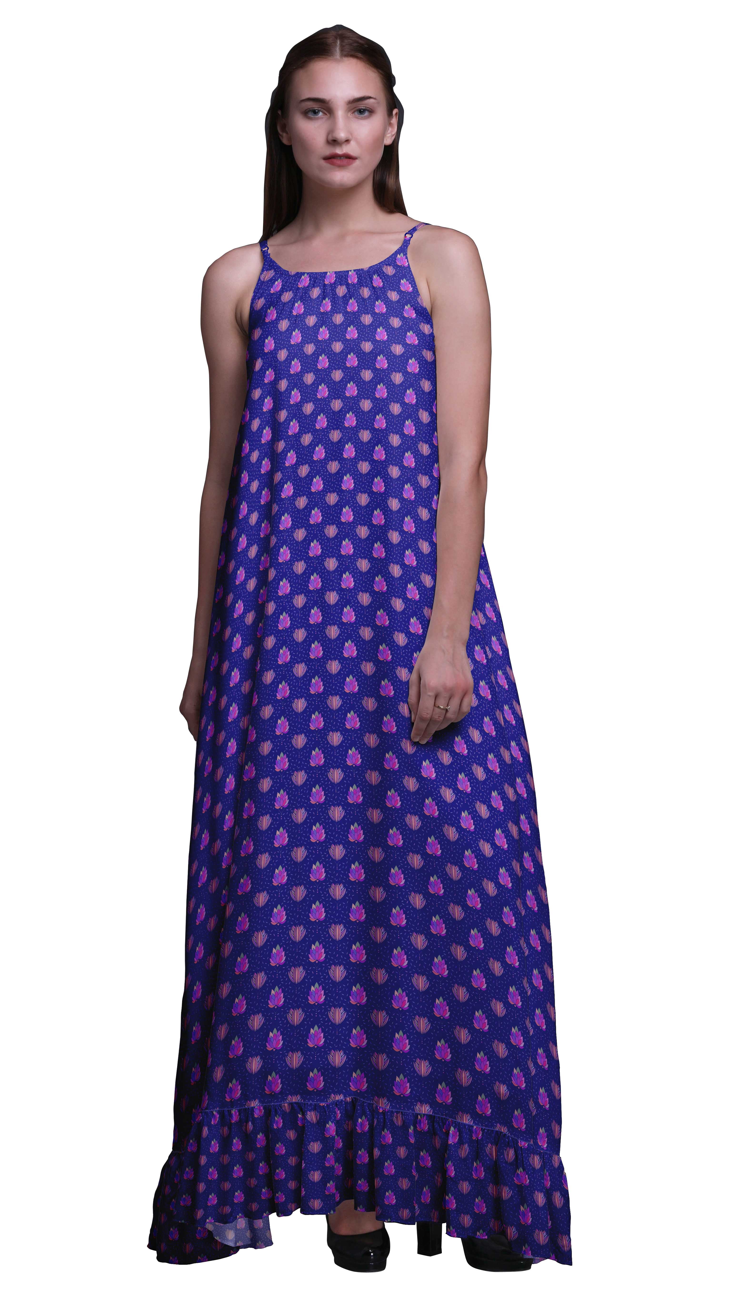 Bimba Chemises de Nuit Bleu Royal à Fleurs Roses pour Femmes en Rayonne Imprimée à Bretelles Spaghetti Lingerie de Nuit pour Femmes X-Small